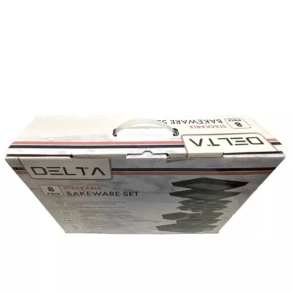 Delta 8 Piece Nonstick Stackable Bakeware Set Matte Black Rose Gold Trim NIB - Picture 6 of 13